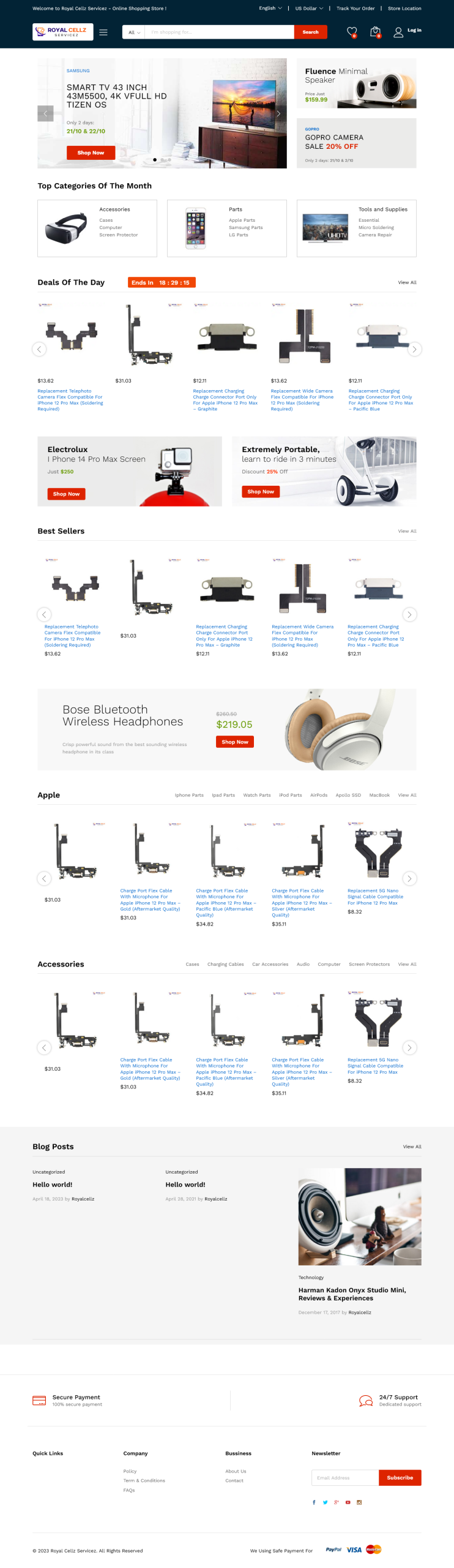 Royal Cellz – Electronics eCommerce Website Built with WooCommerce & Elementor Pro