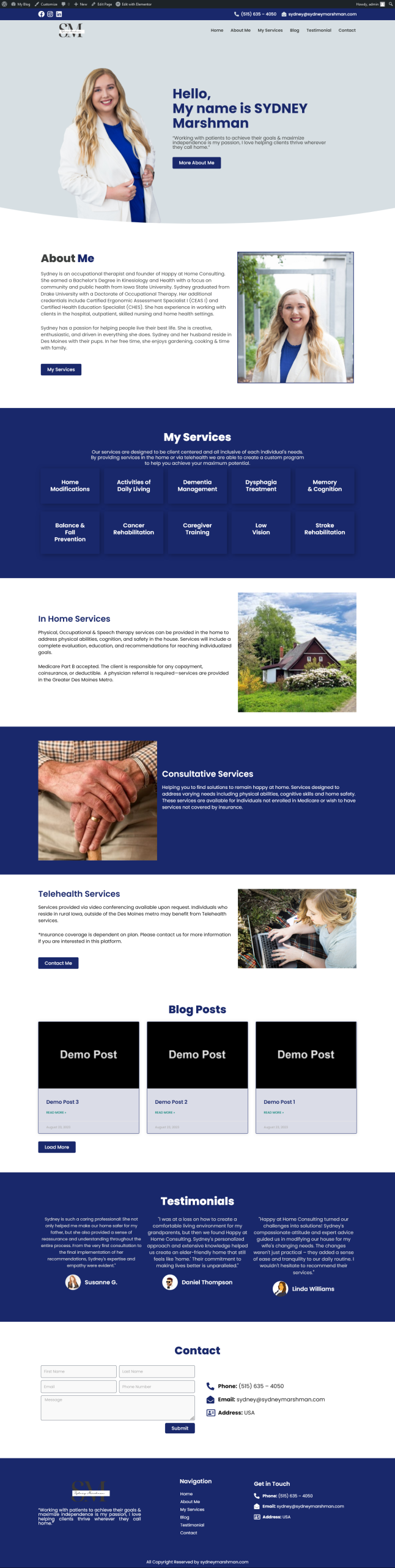 Sydney Marshman – Personal Portfolio & Consulting Website for Healthcare Professional